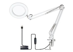 Luminária Branca Led C/ Lupa de Mesa/Bancada Articulável + Alimentação USB LLM01BR - Best Pro