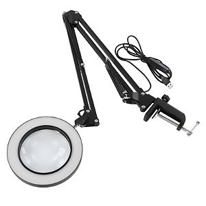 Luminária Preta Led C/ Lupa de Mesa/Bancada Articulável + Alimentação USB LLM01PR - Best Pro