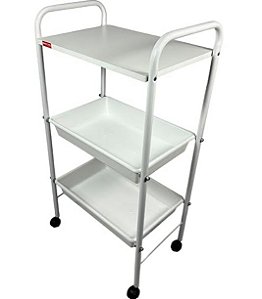 Carro Auxiliar Branco Com 2 Bandejas Plásticas e 1 Tampo em MDF CA40BR - Best Pro