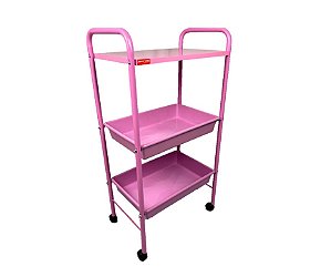 Carro Auxiliar Rosa Com 2 Bandejas Plásticas e 1 Tampo em MDF CA40RO - Best Pro