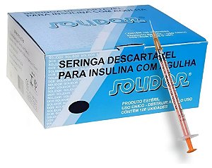 Seringa Insulina 1ml Com Agulha 13 x 0,45mm (26g) Caixa C/100 Unidades - Solidor