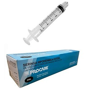 Seringa Hipodérmica 5ml Luer Lock (Rosca) Caixa C/100 Unidades - Procare