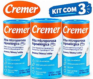 Kit C/3 Fitas Microporosas Branca Hipoalérgica 10cm X 10M - Cremer