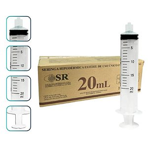 Seringa Descartável 20ml Luer Lock (Lock) Sem Agulha Caixa C/250 Unidades - SR