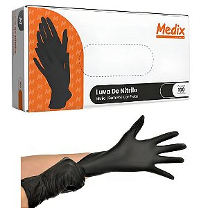 Luva Nitrilica Preta Tamanho: P Sem Pó Caixa C/100 Unidades - Medix Profissional