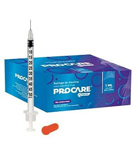 Caixa C/100 Seringas de Insulina 1ml (100ui) C/Agulha 8 x 0,30mm (30g) Procare