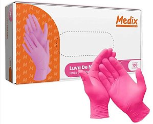 Luva Nitrilica Rosa Tamanho: PP Sem Pó Caixa C/100 Unidades - Medix Profissional