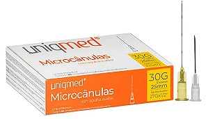 Caixa C/24 Microcânulas P/Preenchimento 30g x 25mm C/Agulha Auxiliar - Uniqmed