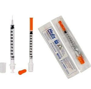 Kit C/15 Seringas P/Insulina 1ml Agulha Fixa 12,7mm x 0,33mm (100ui) 29g - Medix