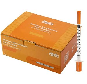 Caixa C/100 Unidades de Seringa de Insulina 1ml Agulha Fixa 8 x 0,30mm 100UI (30g) - Medix