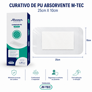 Caixa C/20 Curativos Com Gaze Absorvente 25cm x 10cm M-TEC - Missner
