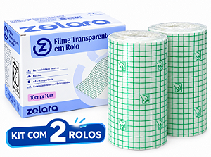 Kit C/ 2 Filmes Transparente Rolo 10cm x 10cm Para Curativos e Fixação - Zelara
