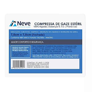 Compressa de Gaze Estéril 7,5 x 7,5cm 11 Fios C/5 Unidades - Neve