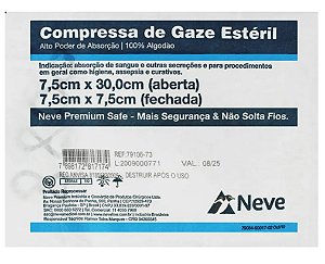 Compressa de Gaze Estéril Tipo Croche 7,5 X 7,5cm 11 Fios C/10 unidades - Neve