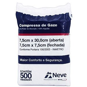 Compressa de Gaze 7,5 x 7,5cm 13 Fios C/500 Unidades - Neve