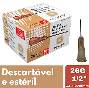 Agulha Descartável 13x0,45mm C/100 Unidades - Descarpack