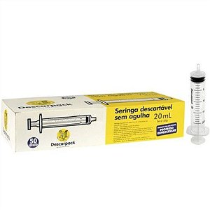 Seringa Descartável 20ml Luer Lock (Rosca) Caixa C/50 Unidades - Descarpack