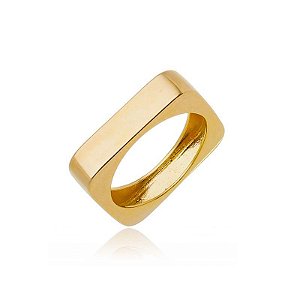 Anel Quadrado Liso Banhado a Ouro 18k