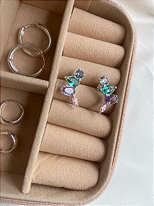 Brinco de Ear Cuff de Prata Jade cravejado com Zirconias Coloridas