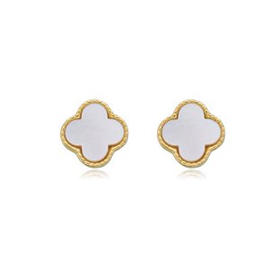 Brinco Trevo Madre Perola Inspiração Virginia Banhado a Ouro 18k