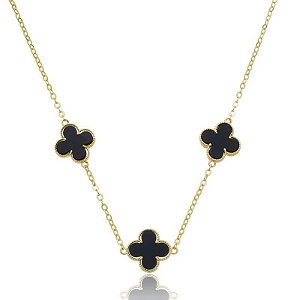 Gargantilha Trevo Preto inspiração Virginia Banhado a Ouro 18k