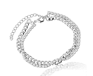 Pulseira Dupla Elos Grume com Riviera Banhada a Ouro Branco