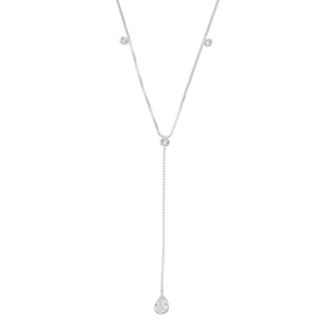 Colar Gravata com Pontos de Luz e Gota Prata 925