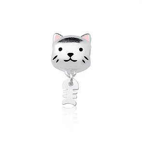 Berloque de prata Gato com peixinho