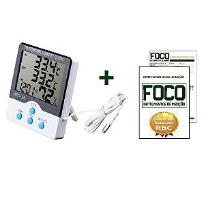 Termo-higrômetro Digital com Certificado de Calibração  sensor externo -50 a 70°C   10 a 99%UR  HTC-2A