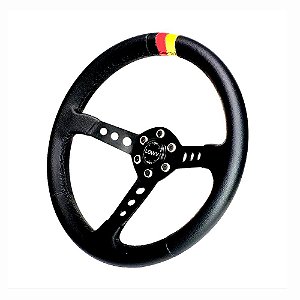 VOLANTE EURO COURO HASTE COM FUROS PRETA TARJA PRETA, VERMELHA E AMARELA (3409E 1T) LOWV