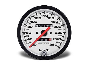 VELOCÍMETRO 100MM MECÂNICO 260km/h 2 HODÔMETROS STREET BRANCO CRONOMAC
