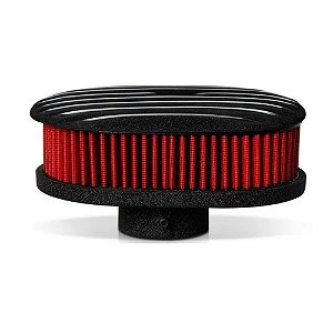 FILTRO AR MARMITA OVAL PRETO ALETADO COM ELEMENTO VERMELHO PARA FUSCA E SIMILARES (RC062VM) RACE CHROME