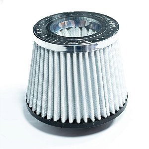 FILTRO AR GRANDE DUPLO FLUXO BASE BORRACHA 62MM BRANCO RACE CHROME