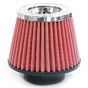 FILTRO AR GRANDE DUPLO FLUXO BASE BORRACHA 70MM VERMELHO RACE CHROME