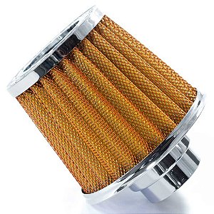 FILTRO AR GRANDE DUPLO FLUXO TELA ALUMINIO BASE RÍGIDA DOURADO RACE CHROME