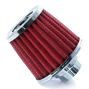 FILTRO AR GRANDE DUPLO FLUXO TELA ALUMINIO BASE RÍGIDA VERMELHO RACE CHROME