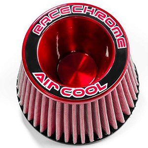 FILTRO AR GRANDE MONOFLUXO BASE DE BORRACHA 70MM VERMELHO RACE CHROME