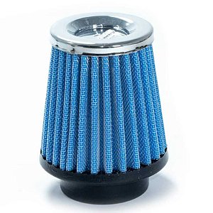 FILTRO AR PEQUENO ALTO MONOFLUXO BASE BORRACHA 62MM AZUL RACE CHROME