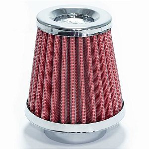 FILTRO AR PEQUENO ALTO MONOFLUXO BASE RÍGIDA 52MM VERMELHO RACE CHROME