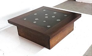 Mesa de centro tampo de vidro com base de madeira