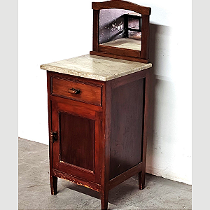 Criado Mudo Embuia com Gaveta, Espelho e Pedra de Mármore Madeira Maciça