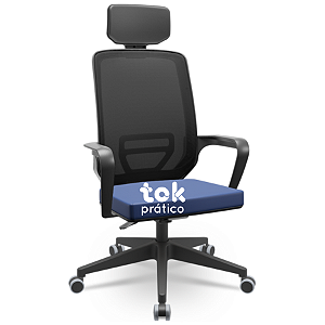 Cadeira Presidente em Tela com Mecanismo Relax, apoio para braços, apoio lombar e apoio de cabeça