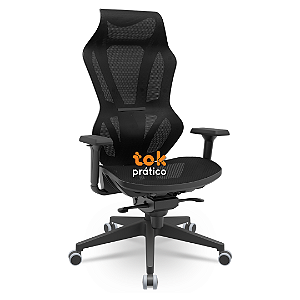 Cadeira Gamer Premium Assento e Encosto em Tela Mecanismo Syncron de Regulagem