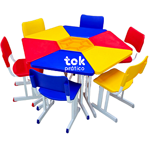 Conjunto Escolar Infantil Sextavado com 06 Cadeiras