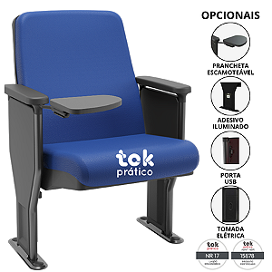 Poltrona para Auditório Modular Estofada NR17 com Braços (opcionais Prancheta, Tomada, USB, Iluminação)