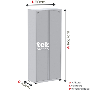 Armário de Aço 1,92m com 02 portas com chaves - 04 prateleiras internas