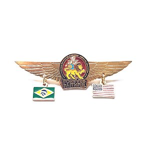 Pin Forever Faithful, logo com asas, bandeirinhas Brasil e EUA