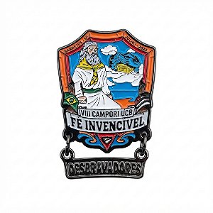 ARGANEL/PRENDEDOR DE LENÇO UCB "FÉ INVENCIVÉL", GRAVADO EM METAL BANHO BLACK COM PLACA DESBRAVADORES