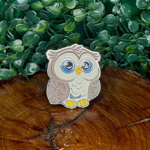 ARGANÉU/PRENDEDOR DE LENÇO CORUJA COLORIDA COM OLHOS AZUIS