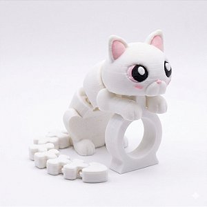 ARGANEL/PRENDEDOR DE LENÇO 3D ARTICULADO, GATINHO RABO LONGO.